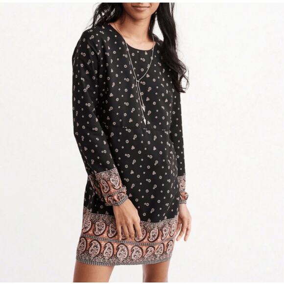 Abercrombie & Fitch Boho Paisley‎ & Floral Long Sleeve Shift Dress Size Small - Picture 1 of 9